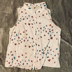 ModCloth Bug Print Lace Button Down Tank/Blouse